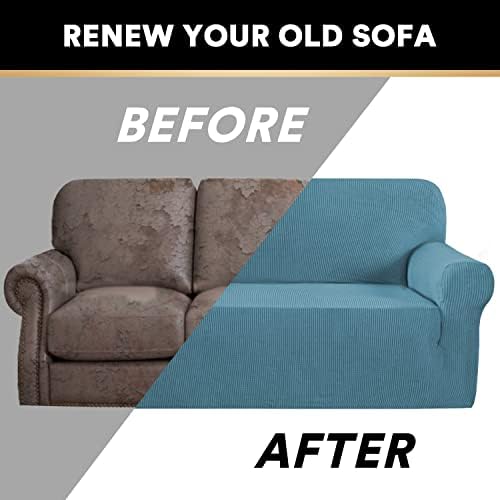 PrinceDeco Stretch Loveseat Sofa Cover Slipcover Couch Cover for 2 Cushion Sofa Washable Sofa Cover for Pets Friendly Furniture Protector Covers with Non Slip Bottom(Loveseat, Storm Blue)