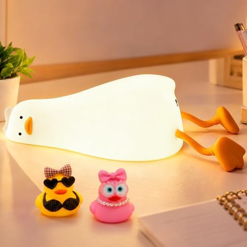 FAMIDUO Lying Flat Duck Night Light, Silicone Rechargeable Touch LED Lamp