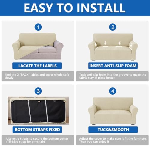 MAXIJIN Waterproof Oversized Couch Covers (91"-110"), Stretch Extra Large Sofa Cover Slipcovers with Non Slip Elastic Bottom, Pet Friendly Furniture Protector Washable (X-Large, Beige)