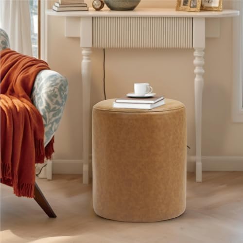 Get Set Style Modern Round Ottoman with Soft Padded Seat, Vanity Stool for Makeup, Upholstered Foot Stool for Living Room, Bedroom