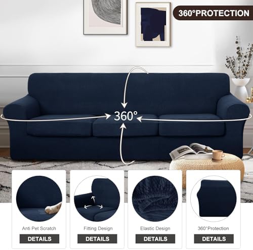 U-NICE HOME 4 Pieces Oversized Stretch Couch Cover Slipcover, Navy