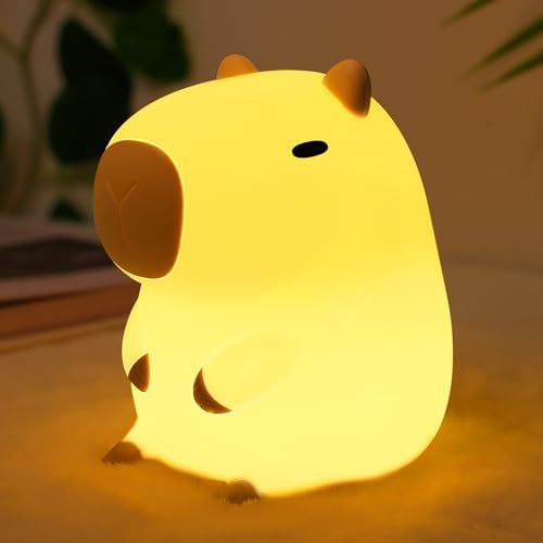 Ammonite Capybara Night Light, Cute Silicone Capybara Lamp for Kids, Soft Silicone Nursery Nightlight USB LED Touch Lamp Bedroom Decor as Xmas Birthday Gifts for Boys Girls