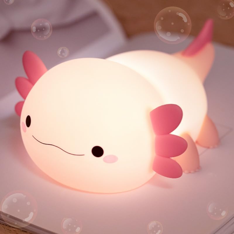 Axolotl Lamp, Axolotl Cute Night Light Gifts, Rechargeable Bedside Nightlight, Dimmable Squishy Silicone Animal Touch Lamp, Baby Room Decor, Pink Night Light for Kids Teens Girls Lovers