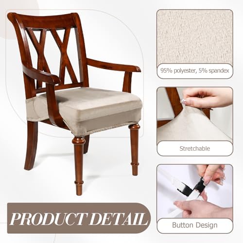 Havawish Extra Wide Dining Chair Seat Covers, Taupe, Velvet, 8 Pcs