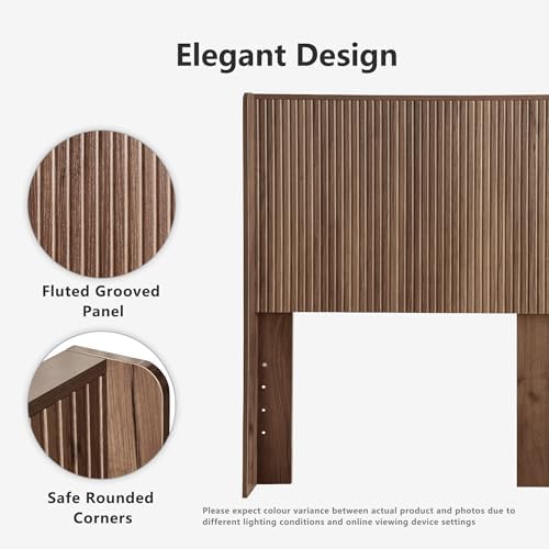FORTUNETEC 64.1" Queen Size Wood Headboard, Fluted Panel Headboard, Walnut