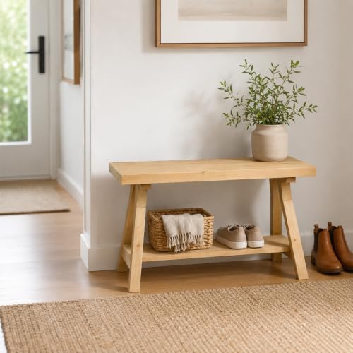 SwallowLiving Solid Wood Entryway Bench 30" Farmhouse A-Frame Shelf