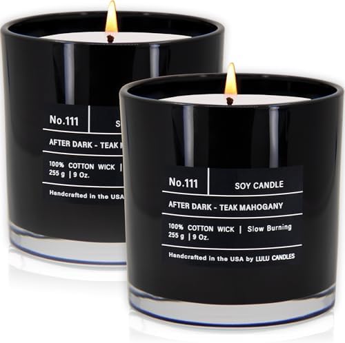 Lulu Candles | After Dark - Teak Mahogany| Luxury Scented Soy Jar Candle | Hand Poured in The USA | Highly Scented & Long Lasting (9 Oz. 2 Pack)