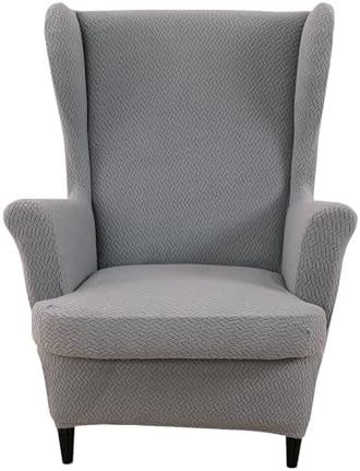 HAOYONG Jacquard Wingback Chair Cover Thickening Armchair Covers 2 Pieces Wingback Chair Slipcover Stretch Chair Slipcovers Removable Non-Slip Armchair Protector Cover with Elastic Bottom