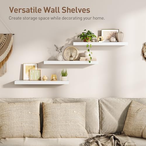 RALGEND Floating Shelves for Wall, 23.6" Wall Shelf Set of 3 with Invisible Brackets, 1.5" Thick Hanging Shelves Farmhouse Home Decor for Bathroom, Living Room, Bedroom, White 6301BJP3WT