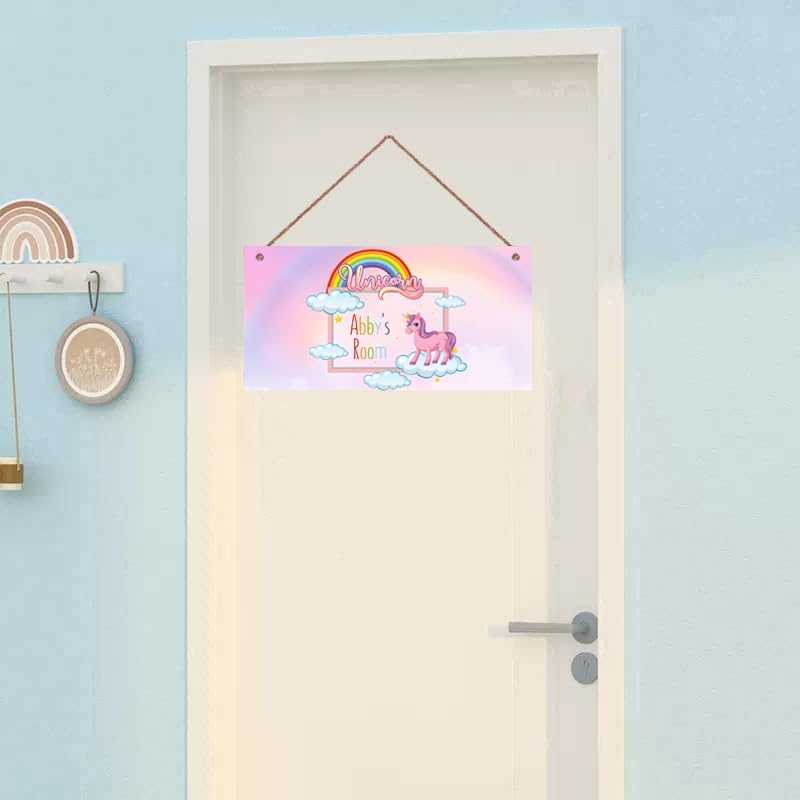 Personalized Sign Cute Magic Unicorn Sign For Kids Room Custom Name Fantasy Door Wall Decor For Little Man Cave Floral Nursery Art Plate For Girls Room Boys Bedroom