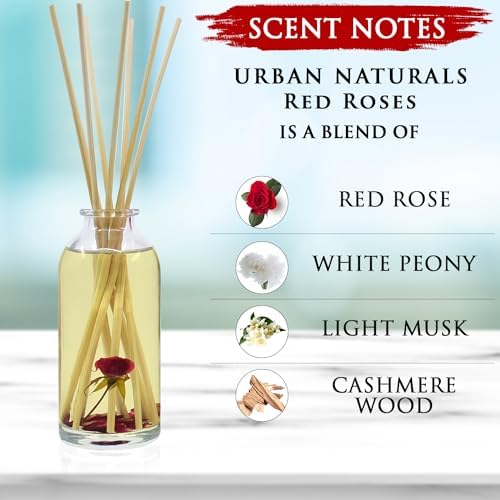 Urban Naturals Reed Diffuser Set, Red Roses - Bathroom Shelf Décor