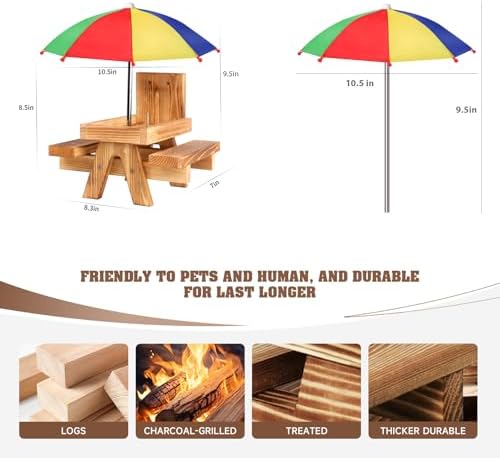 Gnodary Squirrel Feeder with Umbrella, Squirrel Feeders for Outside, Squirrel Picnic Table Feeder - Chipmunk Feeder Hold Corn, Corn Cob, Peanuts (Multiple Color 1)