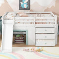 LUMISOL Full Size Low Loft Bed with Slide and Storage Drawers, Solid Wood Kids Loft Beds with 2 Doors, No Box Spring Needed, Easy Assembly, White