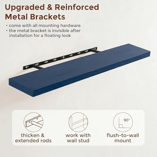fuqing 40 Inch Floating Shelves, 6.7 Inch Deep Blue Wall Shelves Set of 2