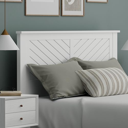 ComfIQ Serene Wood Panel Headboard with Chevron Scoring, Queen, White