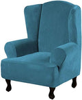 H.VERSAILTEX Wingback Chair Covers Velvet Plush Wing Chair Slipcover 1 Piece High Stretch Wing Back Chair Slipcovers Sofa Cover Furniture Cover with Elastic Bottom, Peacock Blue