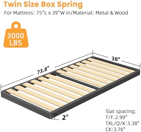 VIPSHOW 2 Inch Twin Sag-Proof Wooden Slats Box Spring with Round Corners