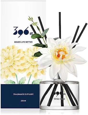 396 st. Dahlia Flower Reed Diffuser, White Musk, 200ml(6.7oz) / Reed Diffuser Sets, Home Fragrance, Scented Oils, Home & Bathroom Décor