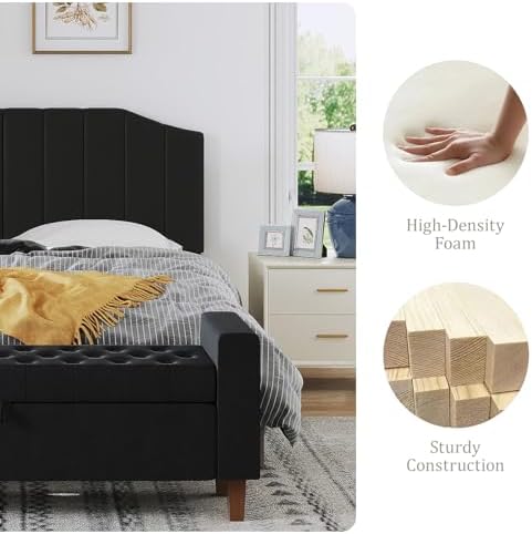 Furpopup Velvet King Size Headboard Only, Wall and Bed Frame Mount, Black