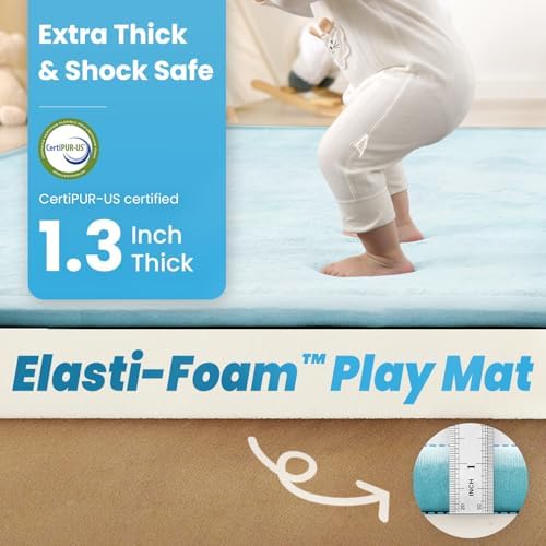 1.3" Thick Baby Play Mat, 50x50 Foam Tummy Time Mat – Ice Blue