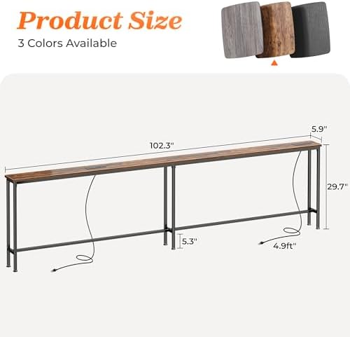 SUPERJARE 102 Inch Sofa Table with 2 Power Outlets and USB-C Ports