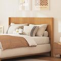 COCO DESIGN Queen Size Fluted Headboard Only, 64" Natural Oak Wall Mount