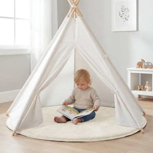 Ultra Soft Baby Play Mat for Floor,1.3" Thick Elasti-Foam 47in Round Mat for Toddlers Infant Kids,Non-Slip Backing Safe for Crawling&Tummy Time,Tatami Style(Cream)