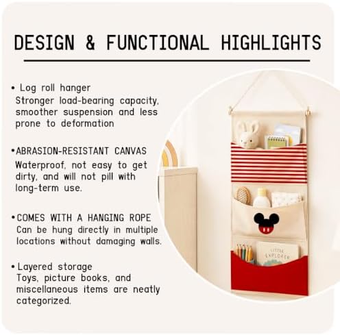 3-Pocket Hanging Wall Organizer, Cute Striped Design for Bedroom Door