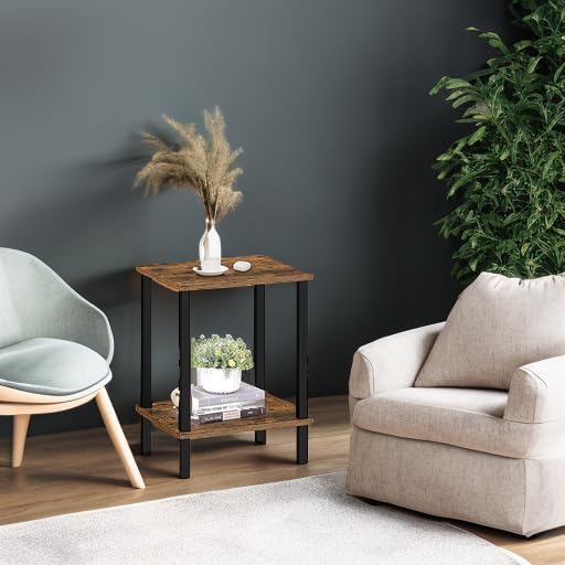 TUTOTAK End Table, Side Table, Nightstand, 2-Tier Storage Shelf