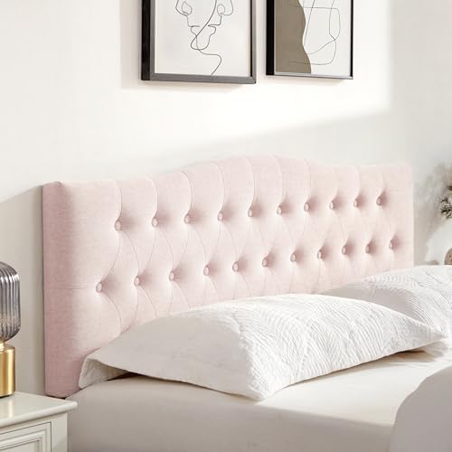Tufted Headboard California King Size, Sturdy Solid Wood Head Board, Pink