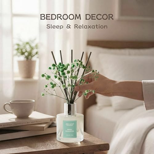 Airkeep Reed Diffuser Set,3.38 fl oz (100 ml) - Moss Eucalyptus Oil Diffusers with 8 Reed Sticks, Home Fragrance Reed Diffuser for Bathroom Shelf Decor