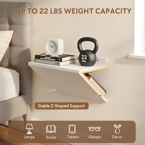 Floating Nightstand Set of 2 White Wood Bedside Table Wall Mounted