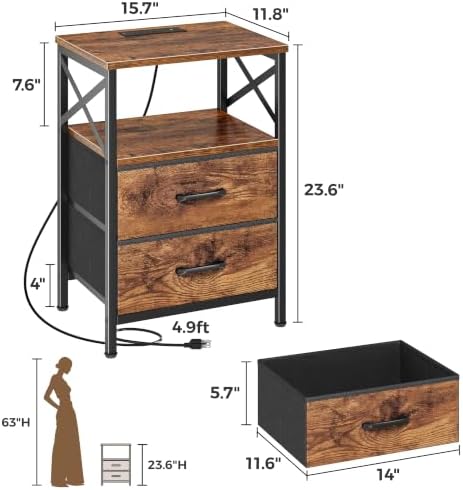 Huuger Night Stand with Charger Station, USB-C Port, End Table