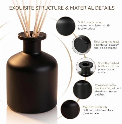 8.4oz Glass Reed Diffuser Bottles, Matte Black Fragrance Container