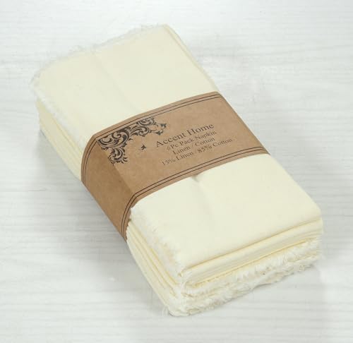 ACCENTHOME Cream Cotton Linen Napkin Set of 6 18x18 inch Dinner Napkins