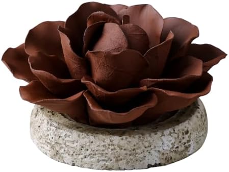 Ceramic Passive Diffuser for Essential Oils, 3.9" Handmade Flower Aromatherapy Diffuser with Concrete Base, Decorative Aroma Diffusers for Home Office Spa & Yoga Room (Brown Peony)