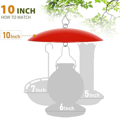10-Inch Mini Rain Guard for Hummingbird Feeder,Bird Feeders Shade Dome Guard,Squirrel Baffle for Hanging Feeder in the Outdoors (Red), 4 Pack