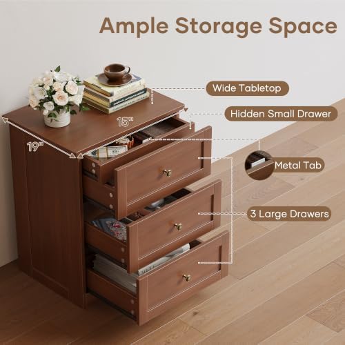 wanan Nightstand Set of 2 with Hidden Drawer, Walnut