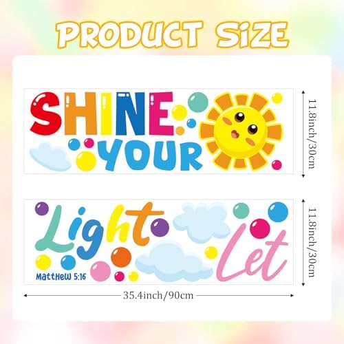 Cinrobiye Inspirational Quotes Wall Decals, Let Your Light Shine Classroom Wall Decor, Colorful Sun & Cloud Wall Stickers for Reading Corner, Playroom, Preschool, Daycare & Elementary Classroom
