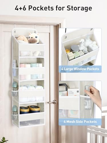 Yecaye Over the Door Organizer, 35.2lbs Load Toy Stuffed Animal Storage, Bathroom Organizers and Storage for Nursery Newborn Baby Essential Stuff Dorm Room Essentials, Cream White 4 Tier