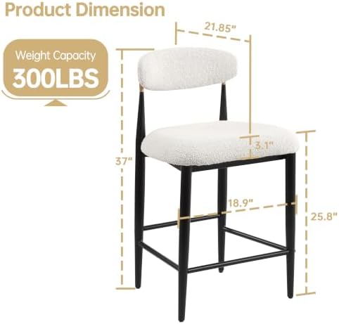 Morden Fort Counter Height Bar Stools Set of 2 with Backs, Cream Boucle