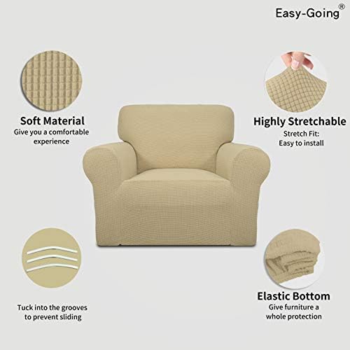 Easy-Going Stretch Chair Slipcover with Arm Washable Beige