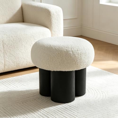 Teddy Ottoman Footrest Stool, Round Upholstered Vanity Stool for Bedroom