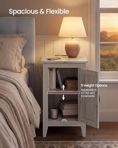 VASAGLE Side Table with Charging Station and Storage Cabinet, Nightstand
