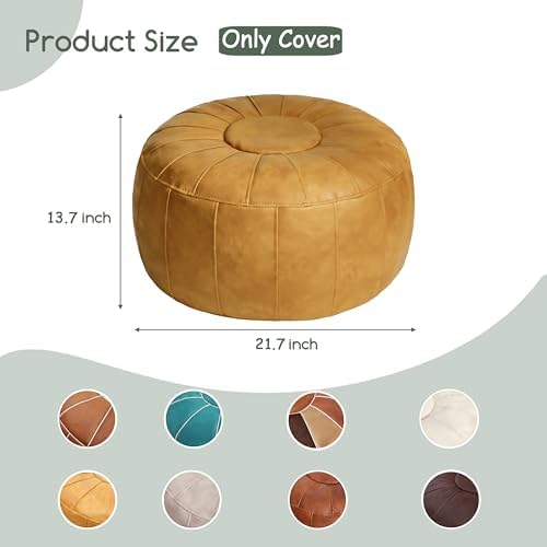 Thgonwid Unstuffed Moroccan Storage Pouf Foot Stool Ottoman Seat Handmade Faux Leather Bean Bag Floor Chair Foot Rest for Living Room, Bedroom or Balcony (Yellow)