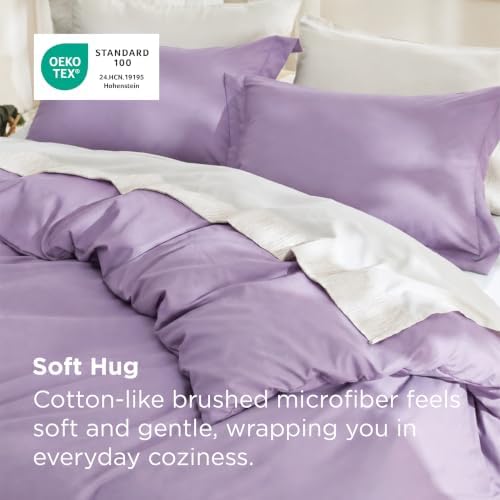 Bedsure Duvet Cover Queen Size, Double Brushed Bedding Set, Light Purple