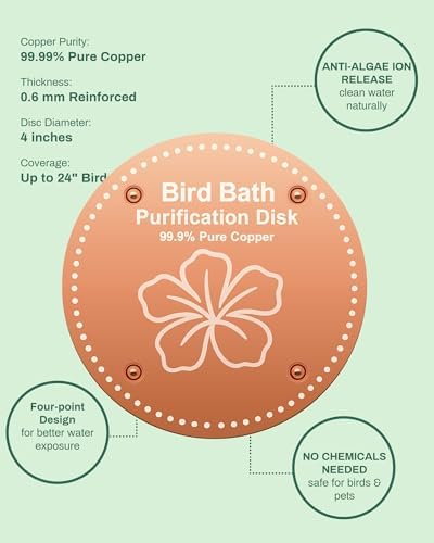 OICEME Bird Bath Purification Disc Pure Copper Outside Winter Solar Power Birdbath Heater Deicer Cage Hanging Bowl Metal Deck Railing Glass Concrete Ceramic Stone Ground Water Flower Bird