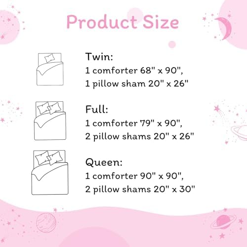 JSD Pink Stars Space Theme Kids Comforter Set Twin Size