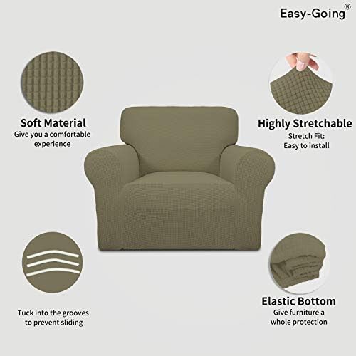 Easy-Going Stretch Chair Slipcover with Arm Washable Khaki