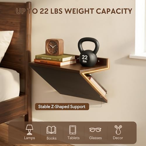 Floating Nightstand Set of 2 Walnut Bedside Table Wall Mounted Wood